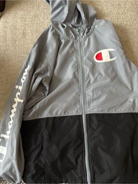 Champion Kids Hooded Colorblock Rain Jacket - Gray & Black